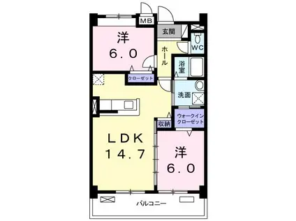 カラフル ウェーブ(2LDK/4階)の間取り写真