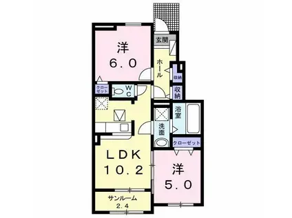 サニー・ブリーズ金屋B(2LDK/1階)の間取り写真