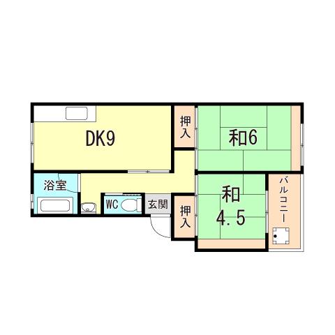上高丸C棟(2DK/3階)の間取り写真