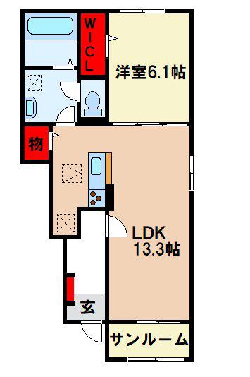 エクセラン 依井 B(1LDK/1階)の間取り写真