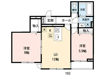 ロータス上杉(2LDK/1階)の間取り写真