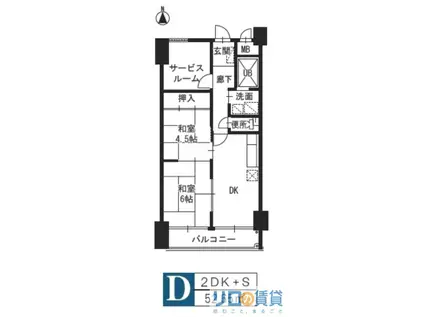 グレイス谷川(1SLDK/2階)の間取り写真