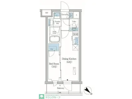 プライムブリス品川旗の台(1DK/1階)の間取り写真
