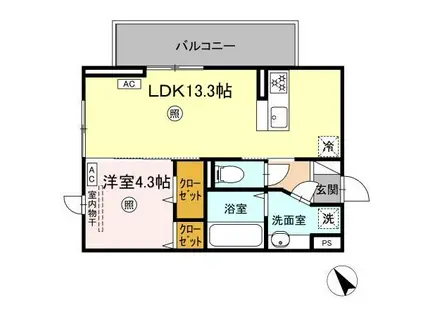 インフィニティ新八代(1LDK/3階)の間取り写真