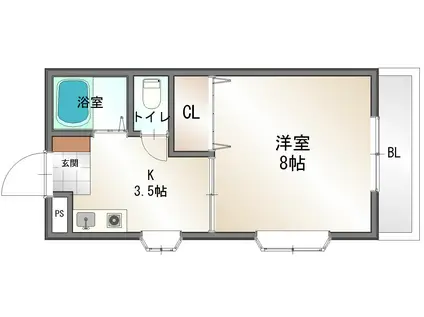 ローレルハイム(1K/2階)の間取り写真