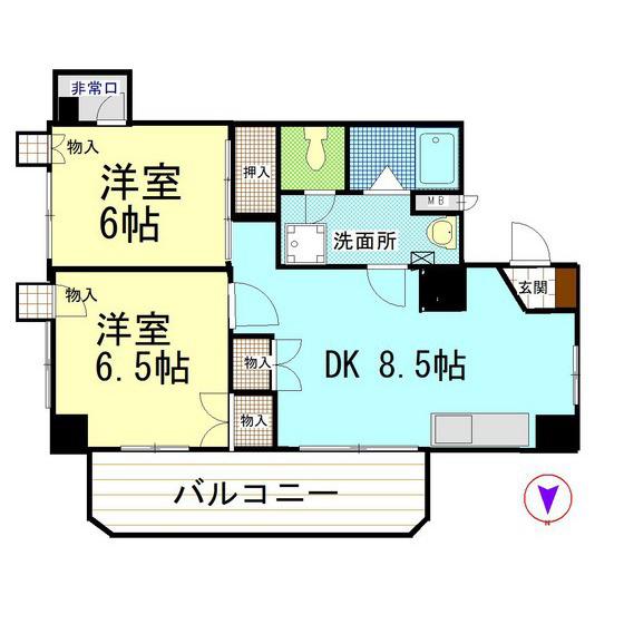 オーロラビル(2DK/11階)の間取り写真