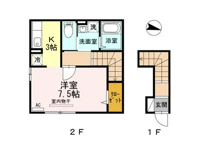 パインハウス III(1K/2階)の間取り写真