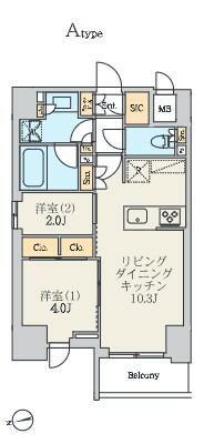 クレストコート北千住レジデンス(2LDK/8階)の間取り写真