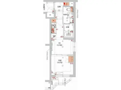 ハーモニーレジデンス武蔵小杉フォレストスクエア(1DK/4階)の間取り写真