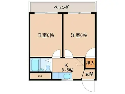 ヴィラ ソレイユ(2K/3階)の間取り写真