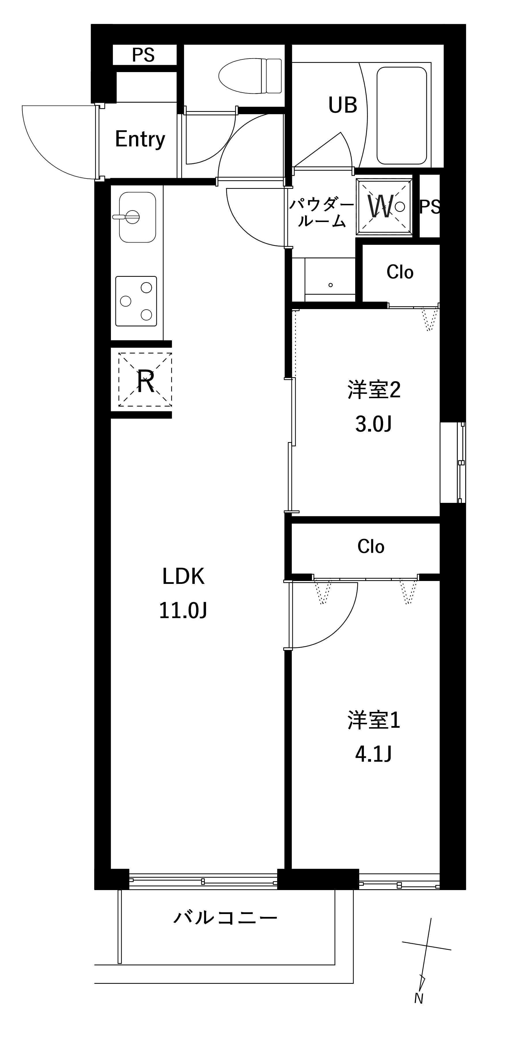 プレセダン千駄木(2LDK/4階)の間取り写真