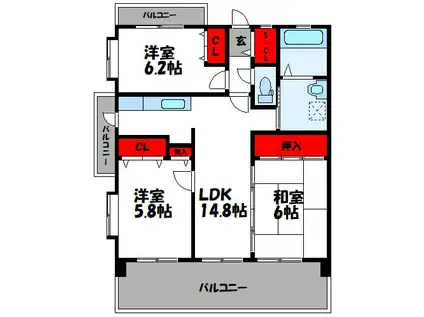 パレオコート(3LDK/1階)の間取り写真