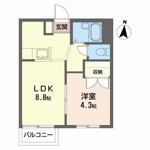 ライフヒルズ藤(1LDK/2階)の間取り写真