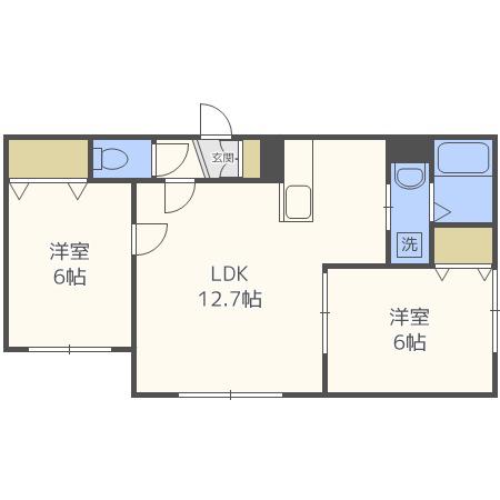 ハピネス西宮の沢(2LDK/2階)の間取り写真