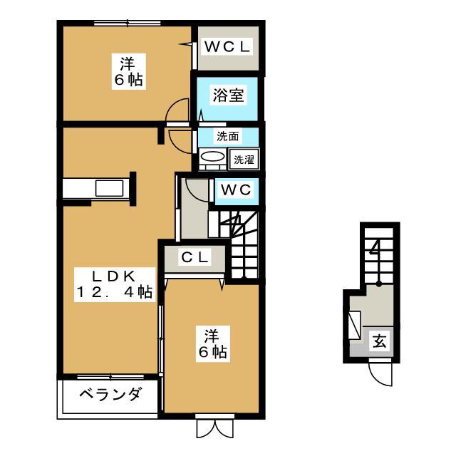 ベル・アルカンシェルB(2LDK/2階)の間取り写真