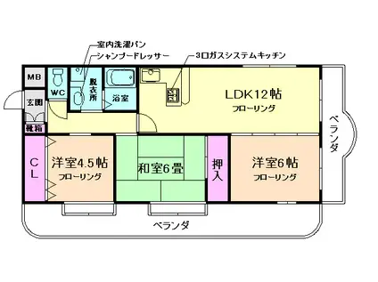 マンション二番館(3LDK/3階)の間取り写真