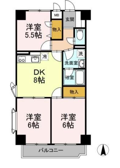 カサグランデエラン(3DK/2階)の間取り写真