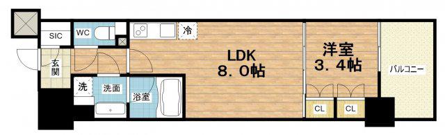 コンフォリア・リヴ北久宝寺Q(1LDK/12階)の間取り写真