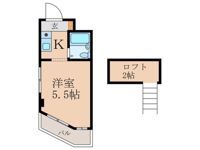 パークサイド(1K/2階)の間取り写真