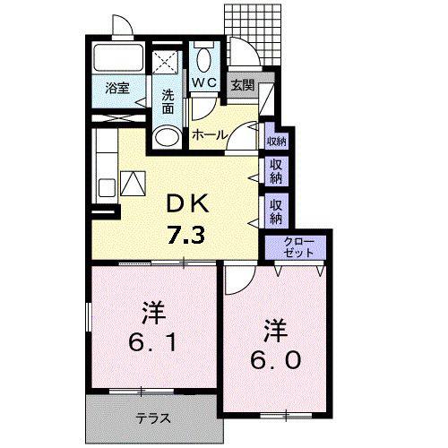 アンベリールB(2DK/1階)の間取り写真