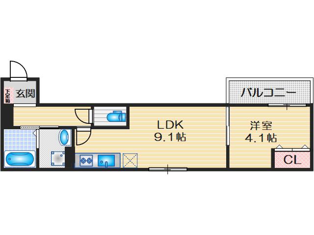 アート茨木(1LDK/3階)の間取り写真