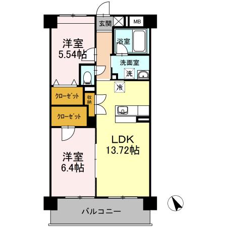プリマヴェーラ一條(2LDK/1階)の間取り写真