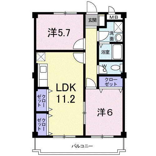 マリッチ溝渕I(2LDK/1階)の間取り写真