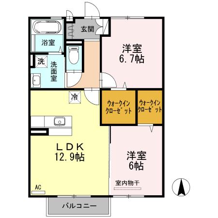 ラ・ソラーレ I棟(2LDK/2階)の間取り写真