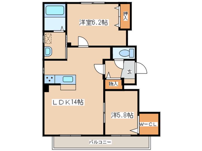 キュート平和通(2LDK/3階)の間取り写真