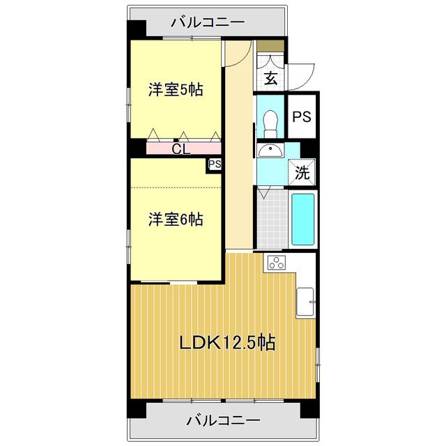 グランドール桜井(2LDK/7階)の間取り写真