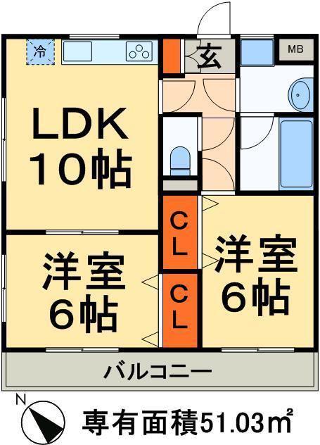 オークレア(2LDK/4階)の間取り写真