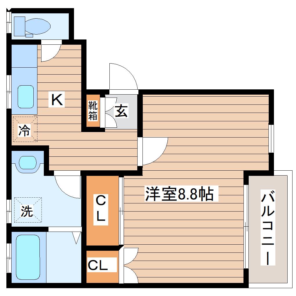 グランソール南仙台(1K/2階)の間取り写真