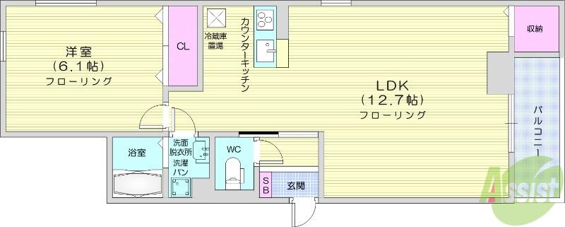 D-ROOM木町通2丁目(1LDK/3階)の間取り写真