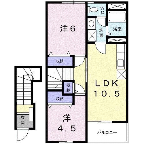 セレッソ十日市B棟(2LDK/2階)の間取り写真