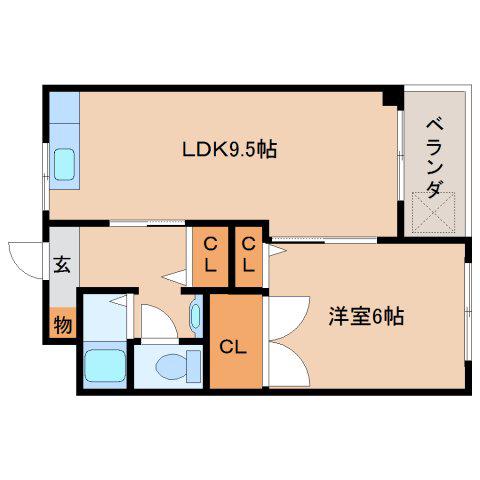 サンハイツ新大宮A(1LDK/2階)の間取り写真