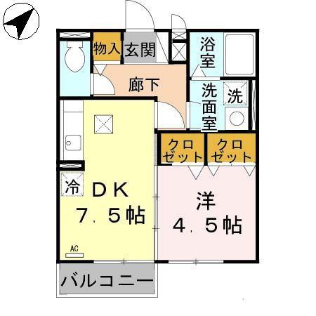 セジュールH・A(1DK/1階)の間取り写真