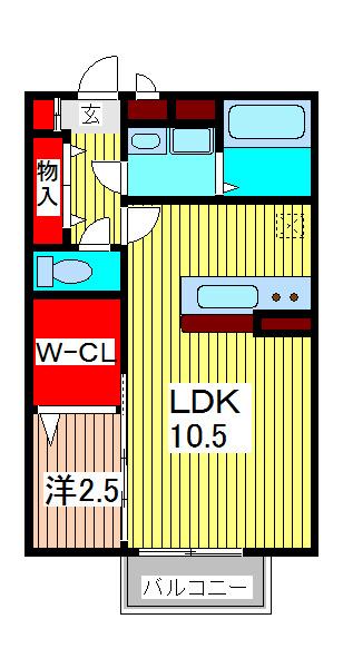 フェールクク(1LDK/2階)の間取り写真