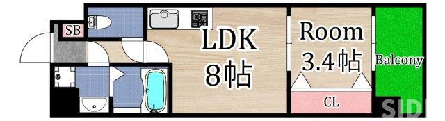 MV.IMP大阪放出(1LDK/9階)の間取り写真
