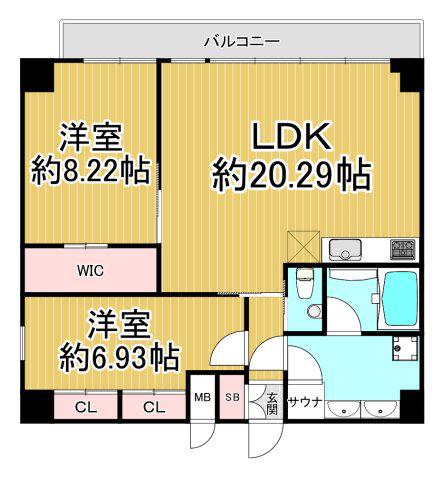 プレジオ西宮北口(2LDK/5階)の間取り写真
