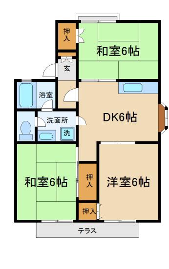 ヴィラあかねF(3DK/2階)の間取り写真