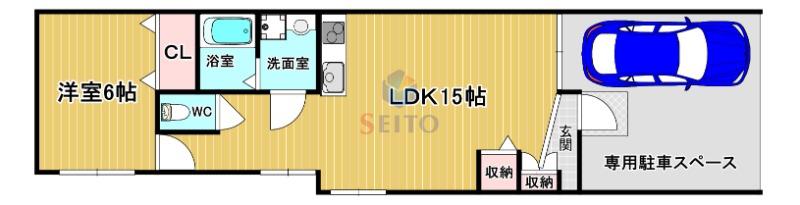 シャルレ岡町(1LDK/1階)の間取り写真