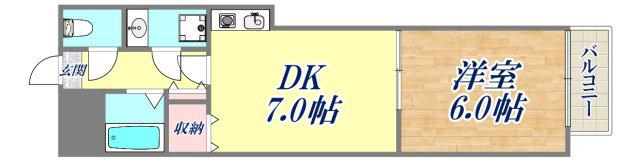 セルダン芦屋(1DK/1階)の間取り写真