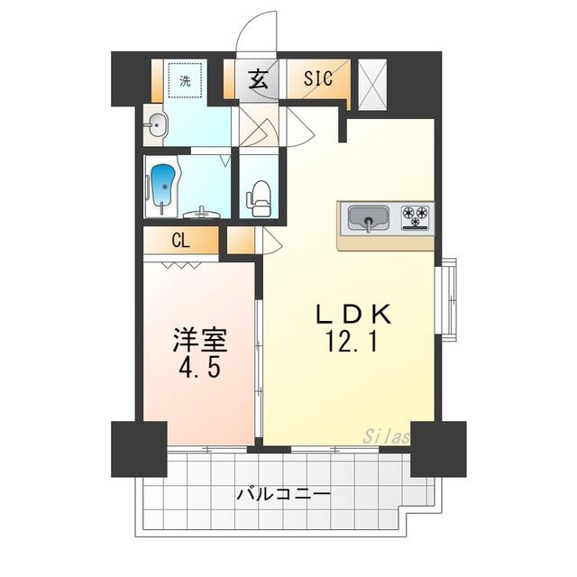 スプランディット阿倍野(1LDK/14階)の間取り写真