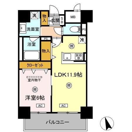 中特ビル(1LDK/7階)の間取り写真