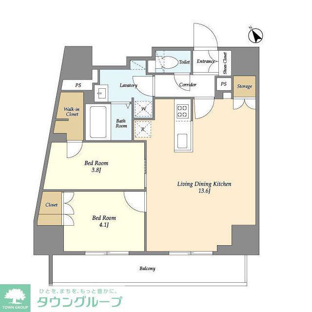 オープンブルーム王子(2LDK/6階)の間取り写真