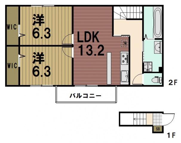 ヴィヴィアーナ(2LDK/2階)の間取り写真