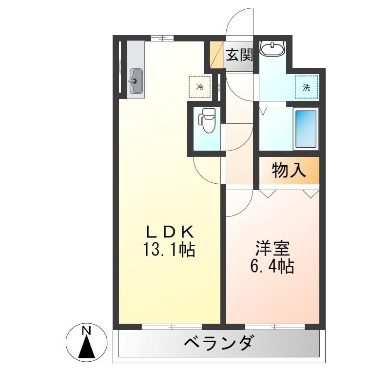 モアベリー(1LDK/6階)の間取り写真