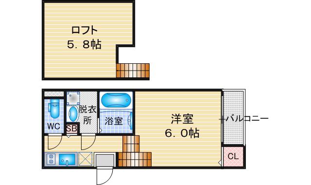 ハーモニーテラス大宝II(1K/2階)の間取り写真