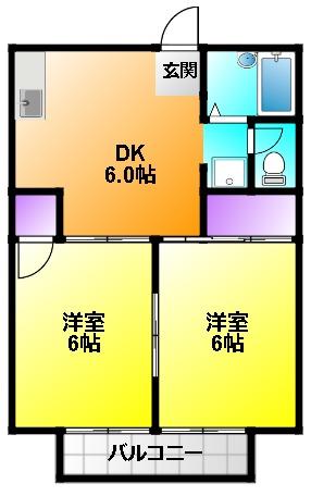 高林ハイツ(2DK/1階)の間取り写真