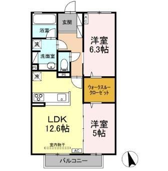 グランディール(2LDK/2階)の間取り写真